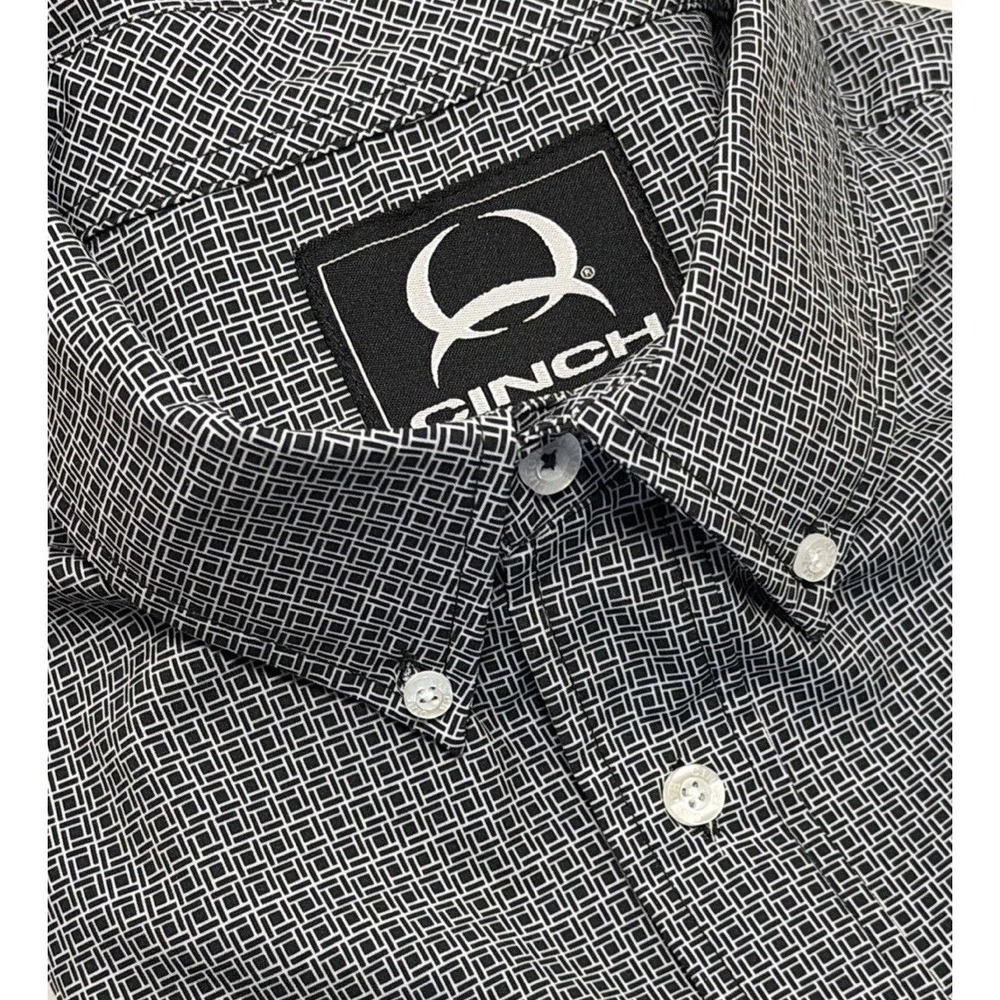 Cinch Arena Flex Performance Shirt Short Sleeve Men's L Black & White Geometric